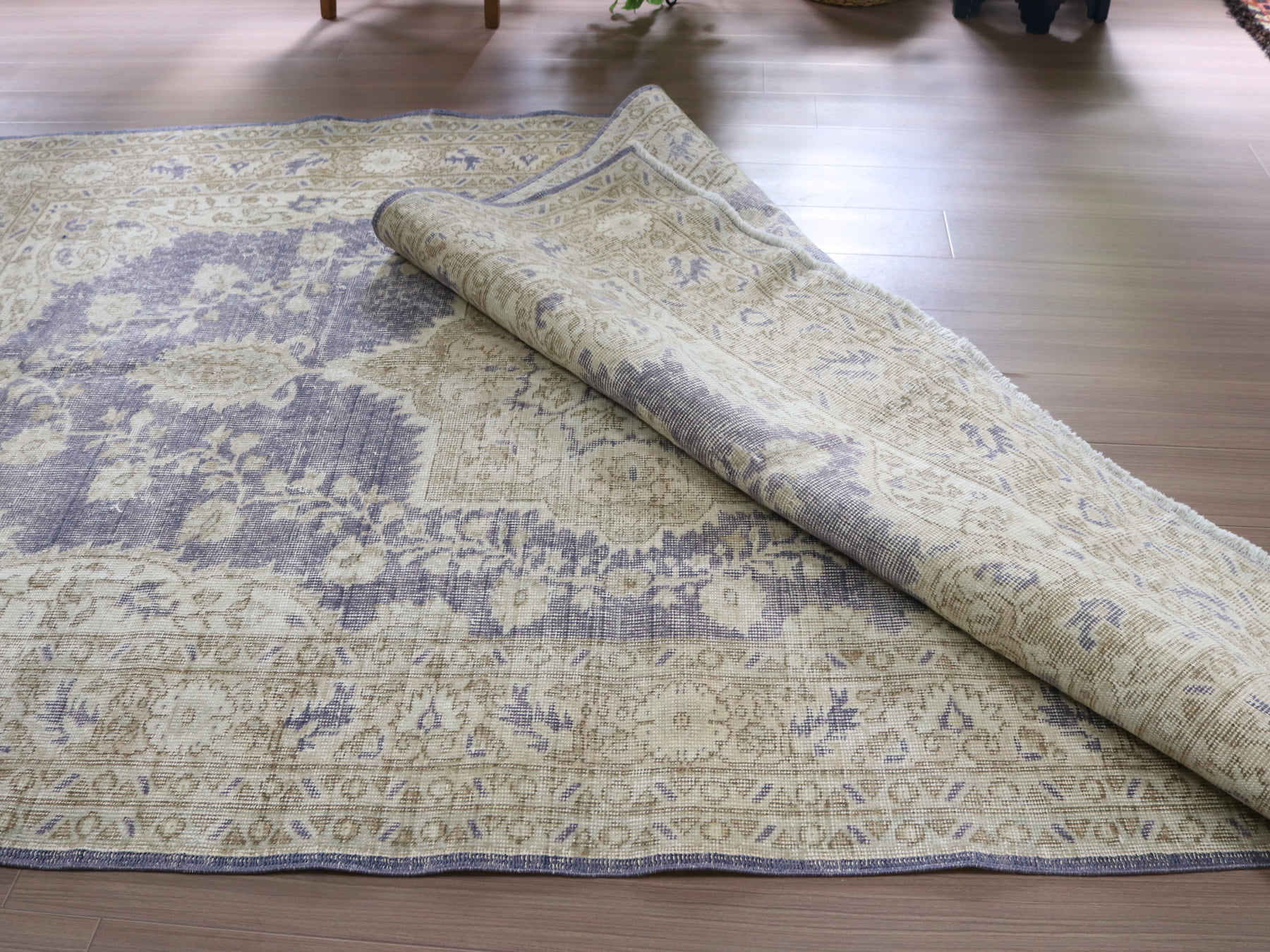 ヴィンテージラグ トルコ ボタニカルメダリオン ベージュオーバーダイ