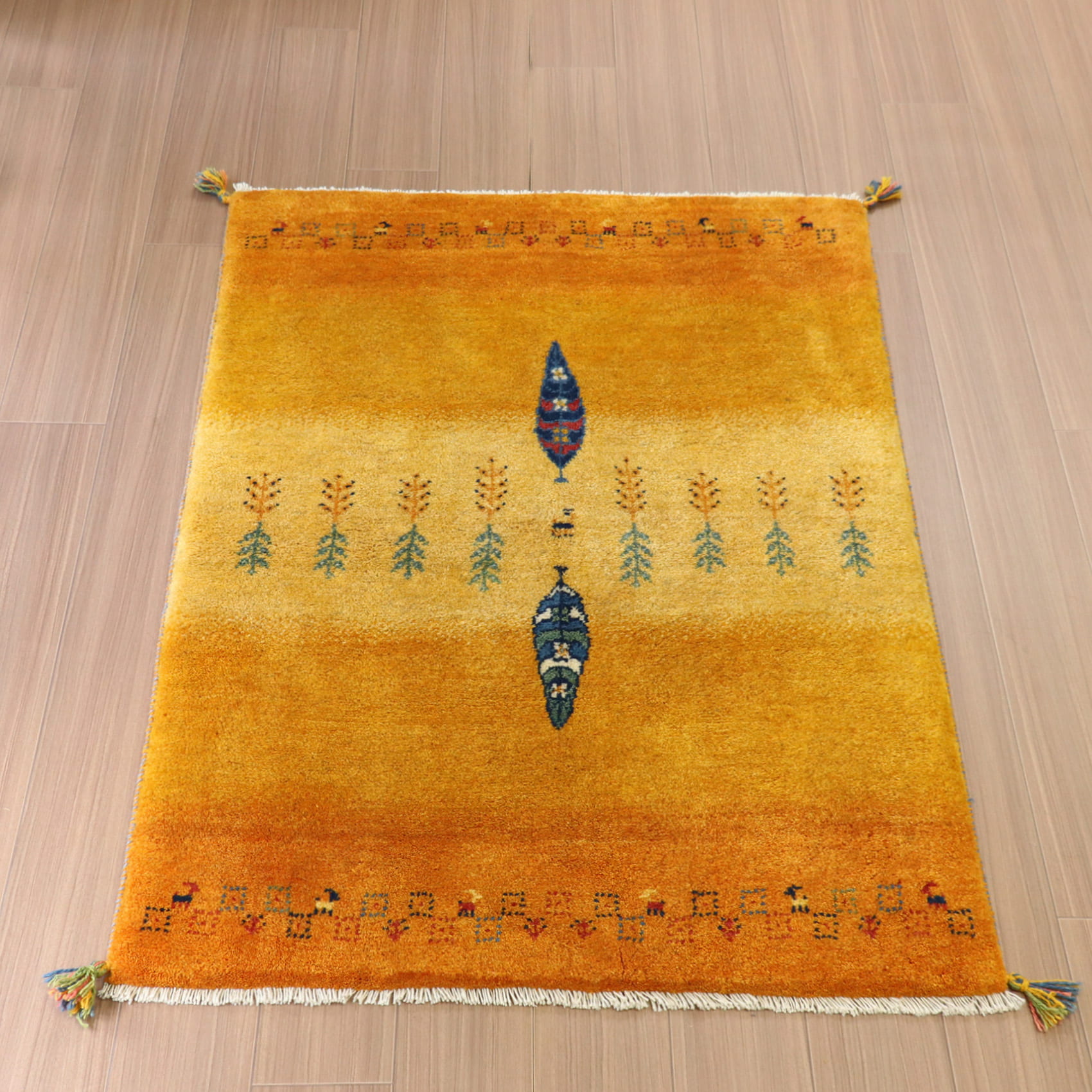 ギャッベ シラーズ産 手織り ウール ラグ 40×50cm 生命の樹 ギャッベ