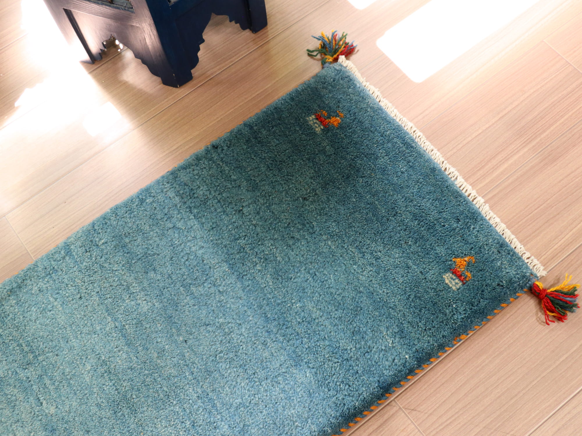 ギャベ 緑と青のラグ 約110x150cm