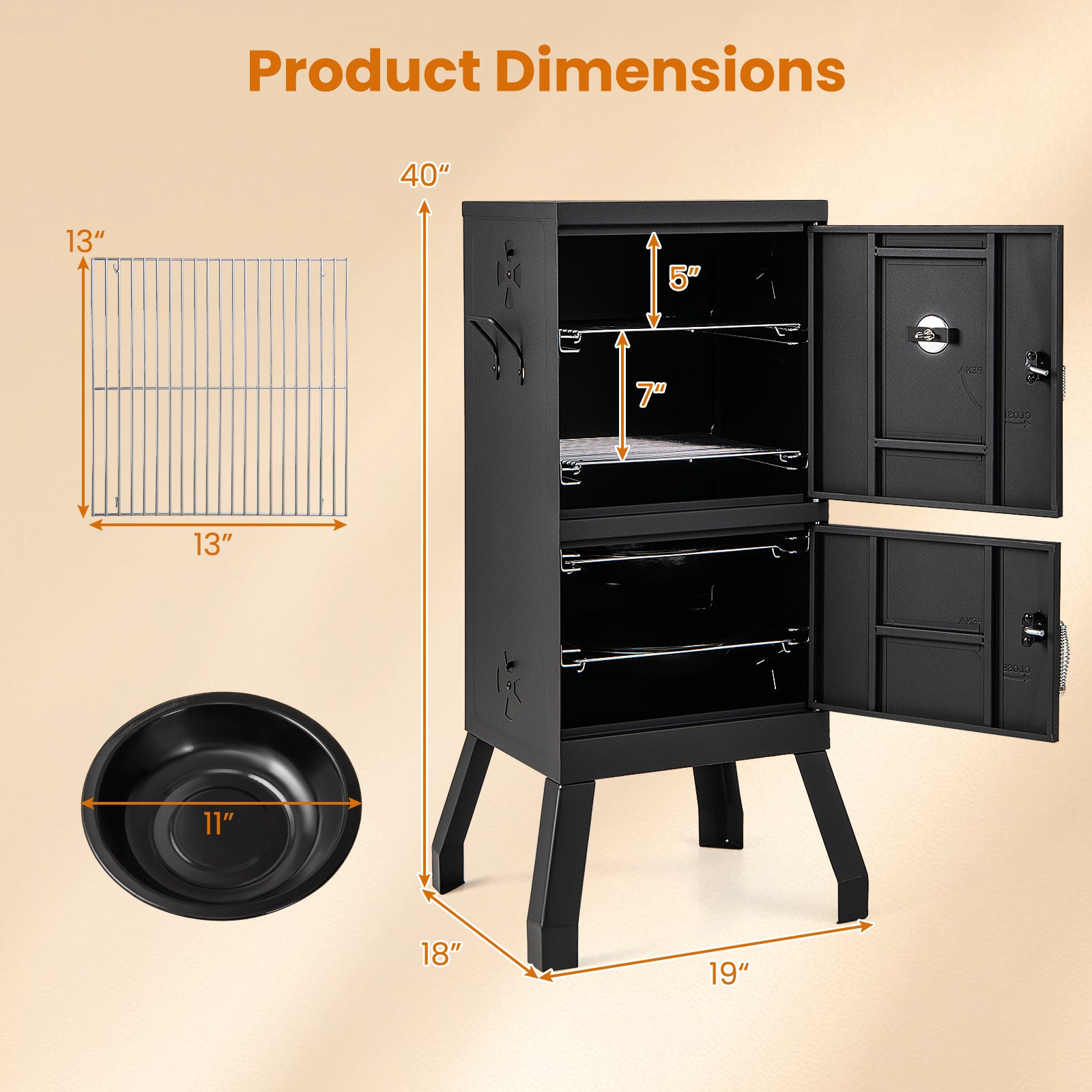 Giantex Outdoor Meat Smoker with Thermostat, Charcoal Vertical BBQ