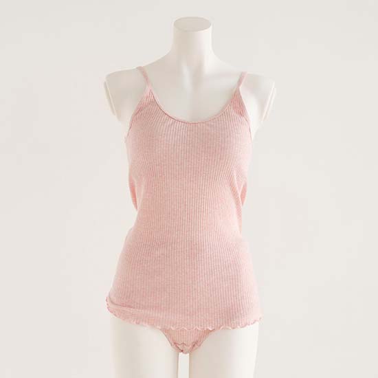 リブの肌着 カップ付きキャミソール