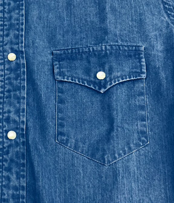 製品洗い加工】ネイビー インディゴ デニム ウエスタンシャツ | 土井縫
