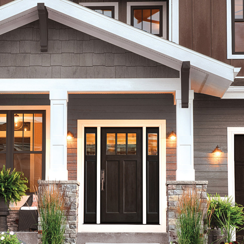 CCA230-1-2 | 3 Lite Craftsman Style Fir Grain Fiberglass Door With