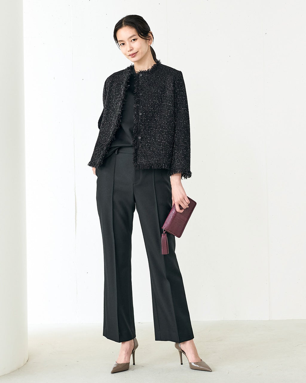 ラメツイード・ノーカラージャケット/DoCLASSE