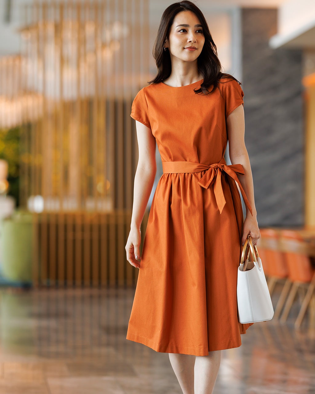 ストレッチピケ・フレアワンピース／ベルト付/DoCLASSE