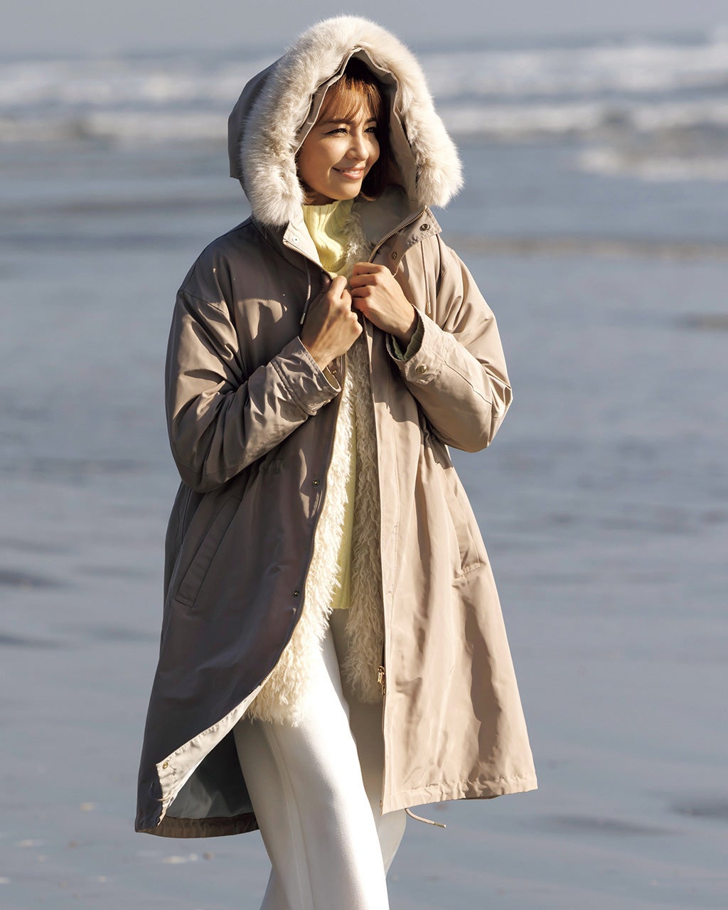 光沢グログラン・ファー使いモッズコート/DoCLASSE