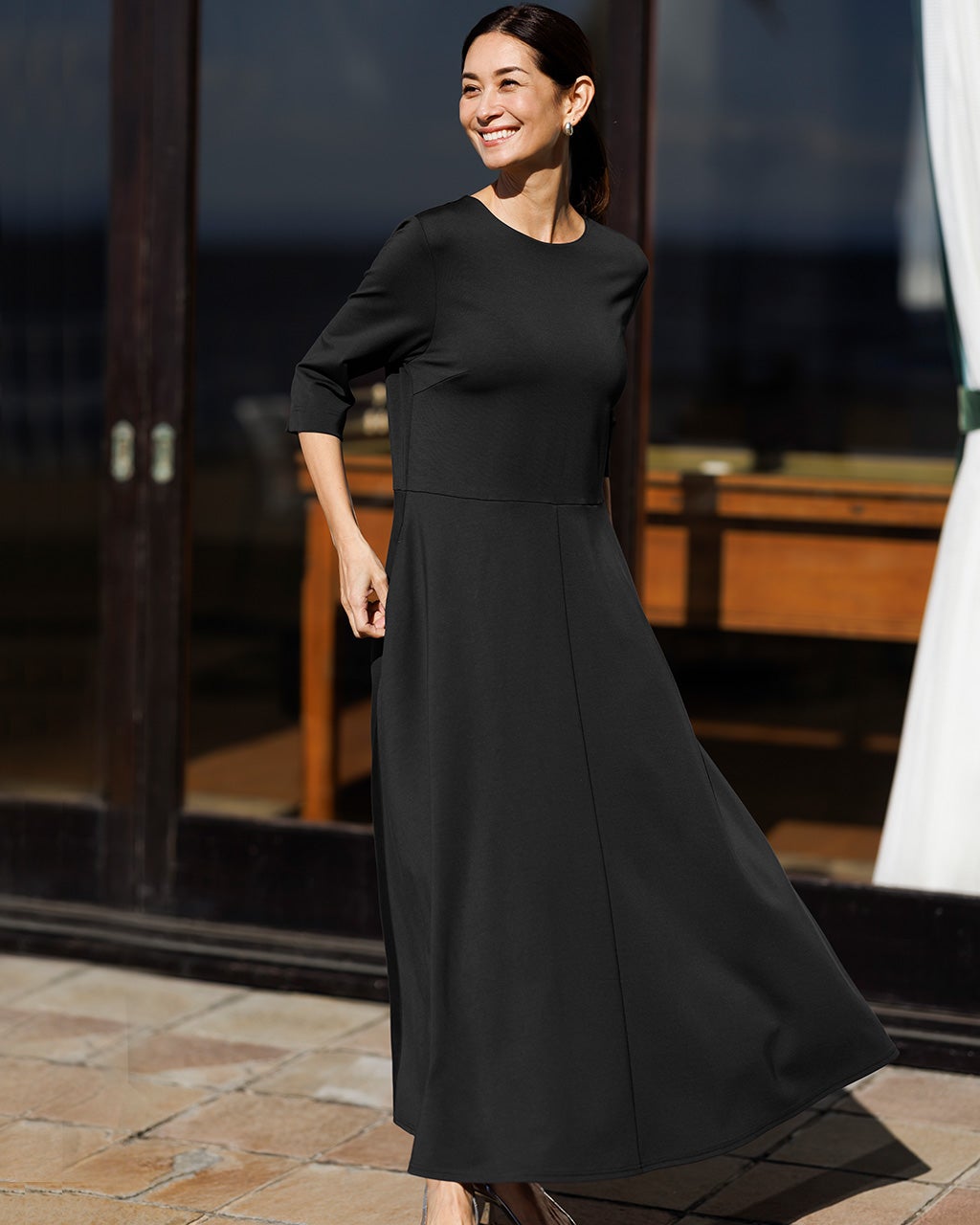 ソフトポンチ・Aライン7分袖ワンピース/DoCLASSE