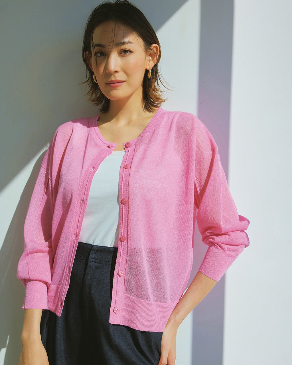 麻混スパークリングニット・クルーカーディガン/DoCLASSE