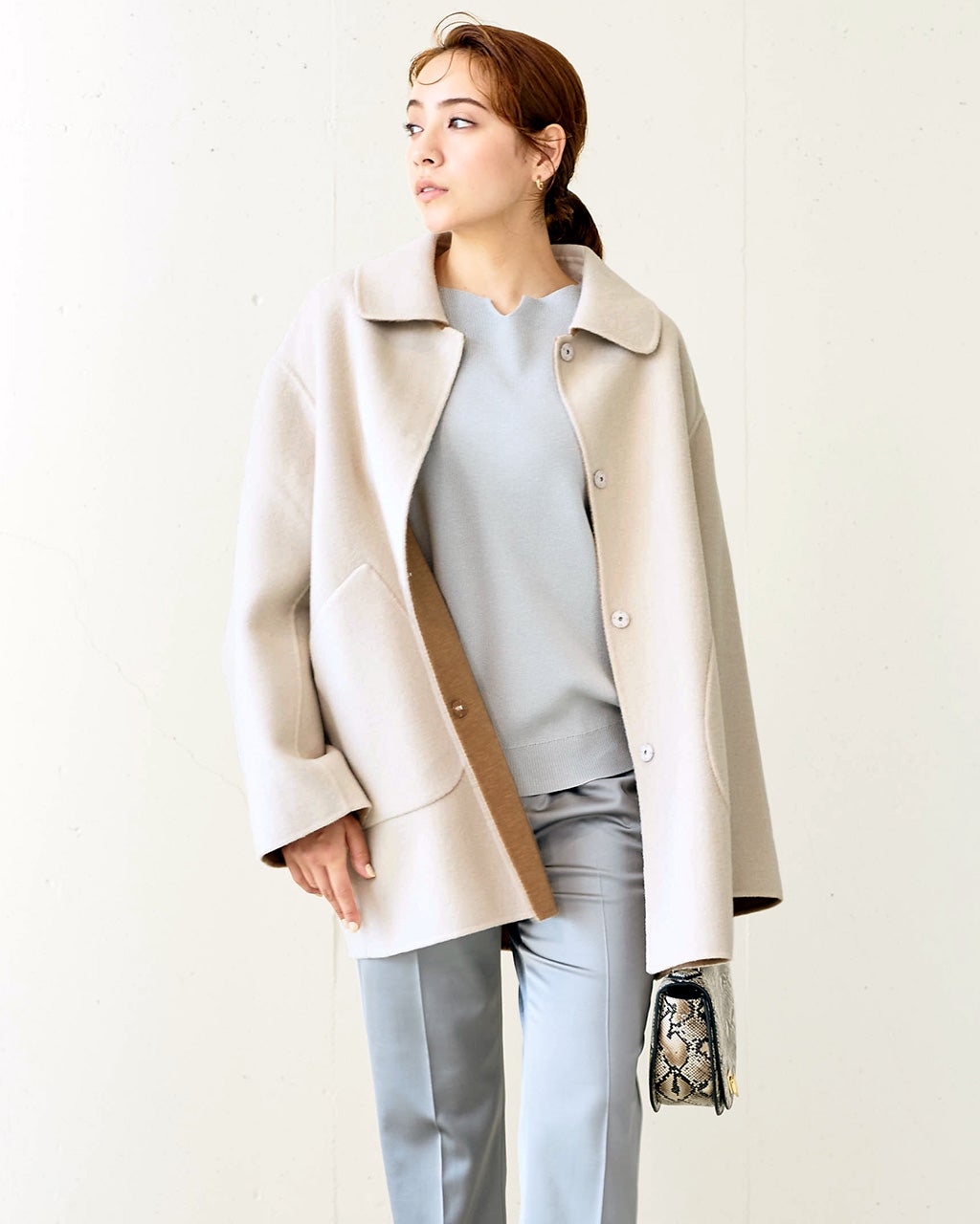 カシミヤ混ウールリバー・コート/DoCLASSE