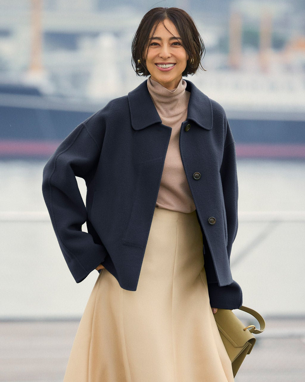 カシミヤ混ウールリバー・ショートコート/DoCLASSE