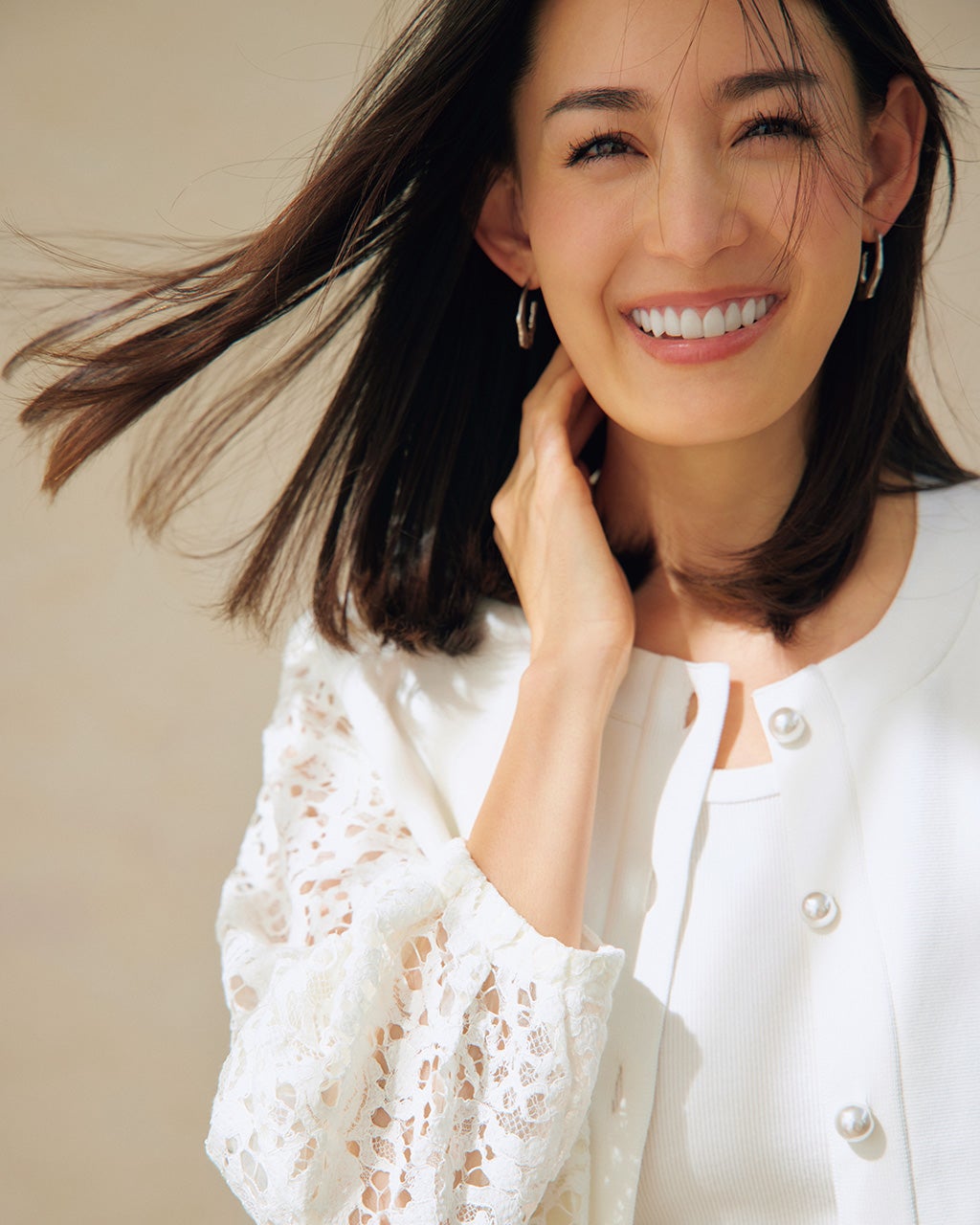 レースコンビ・パールボタンカーディガン/DoCLASSE