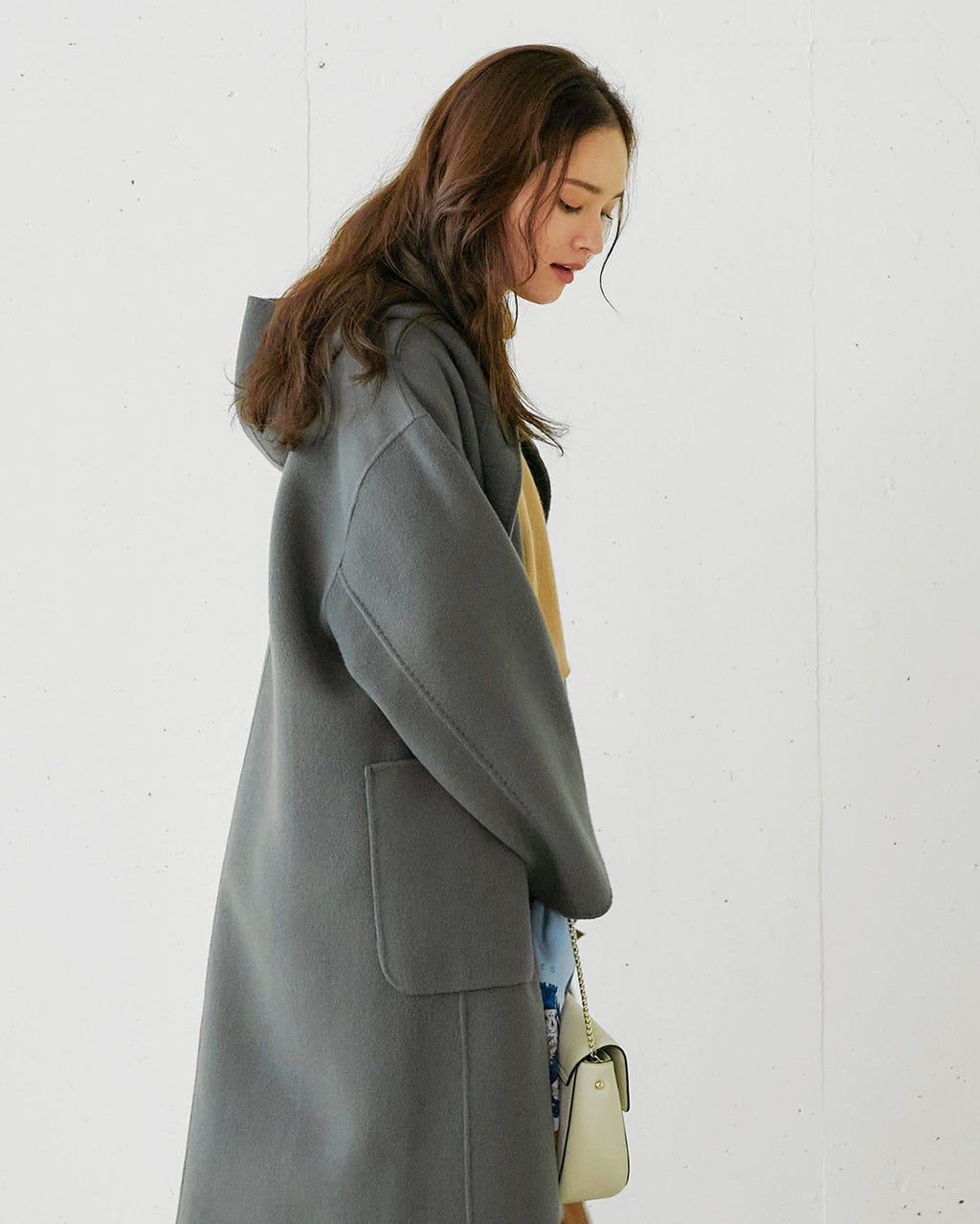 カシミヤ混ウールリバー・リバーフードコート/DoCLASSE