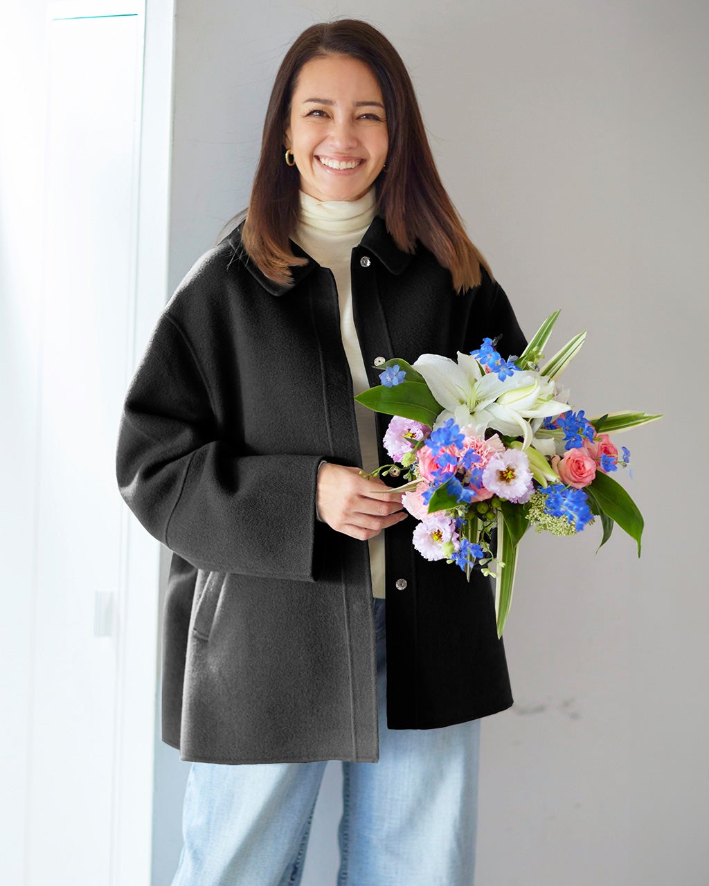 カシミヤ混ウールリバー・2WAYショートコート/DoCLASSE