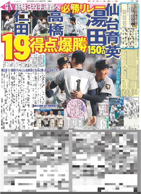 バックナンバー2023年8月7日付東京宅配版｜デイリースポーツまるしぇ
