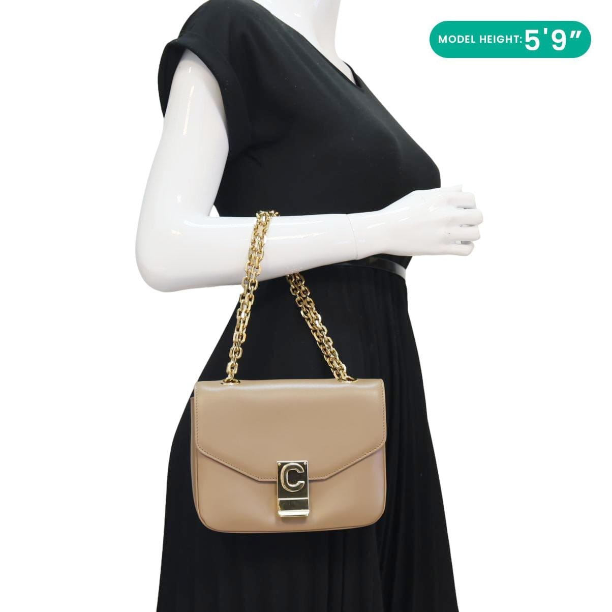 CELINE C Small Calfskin Leather Shoulder Bag Beige