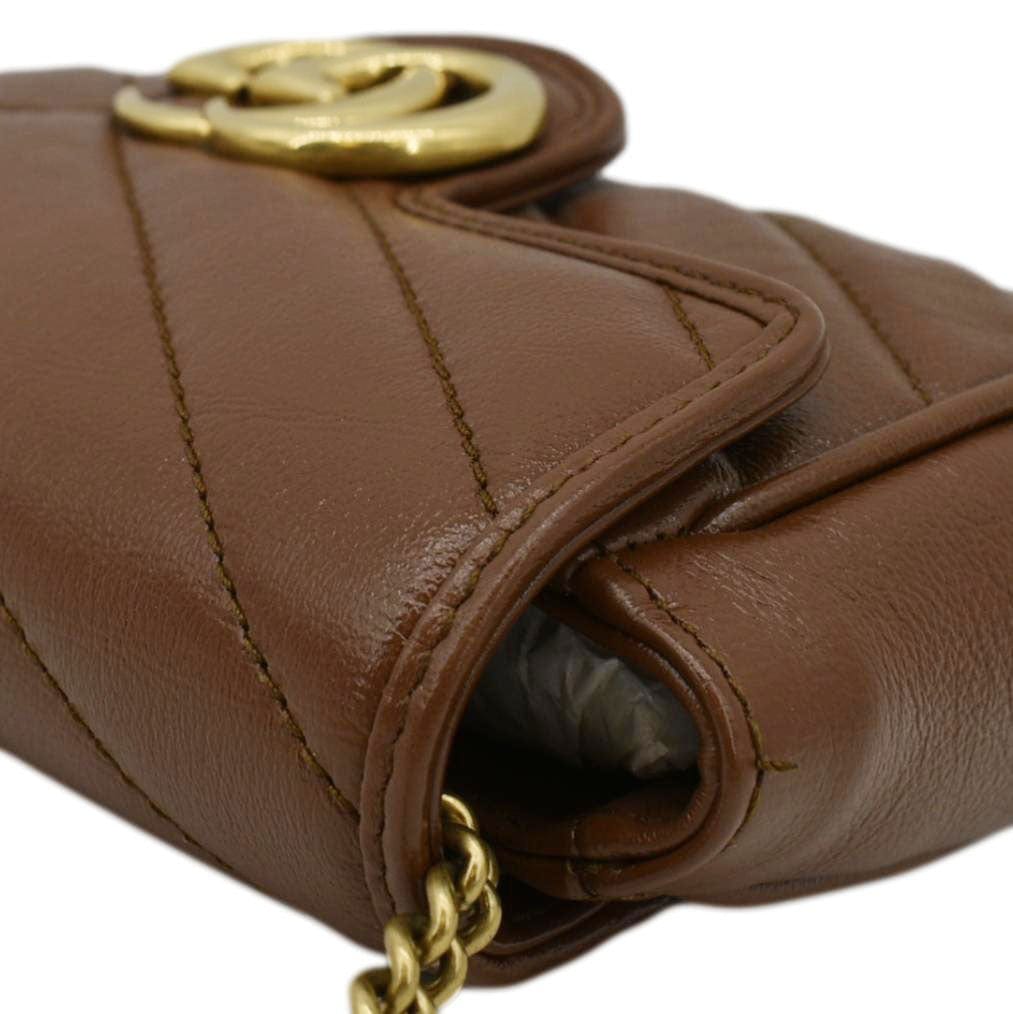 GUCCI GG Marmont Super Mini Matelasse Leather Shoulder Bag Brown 47643