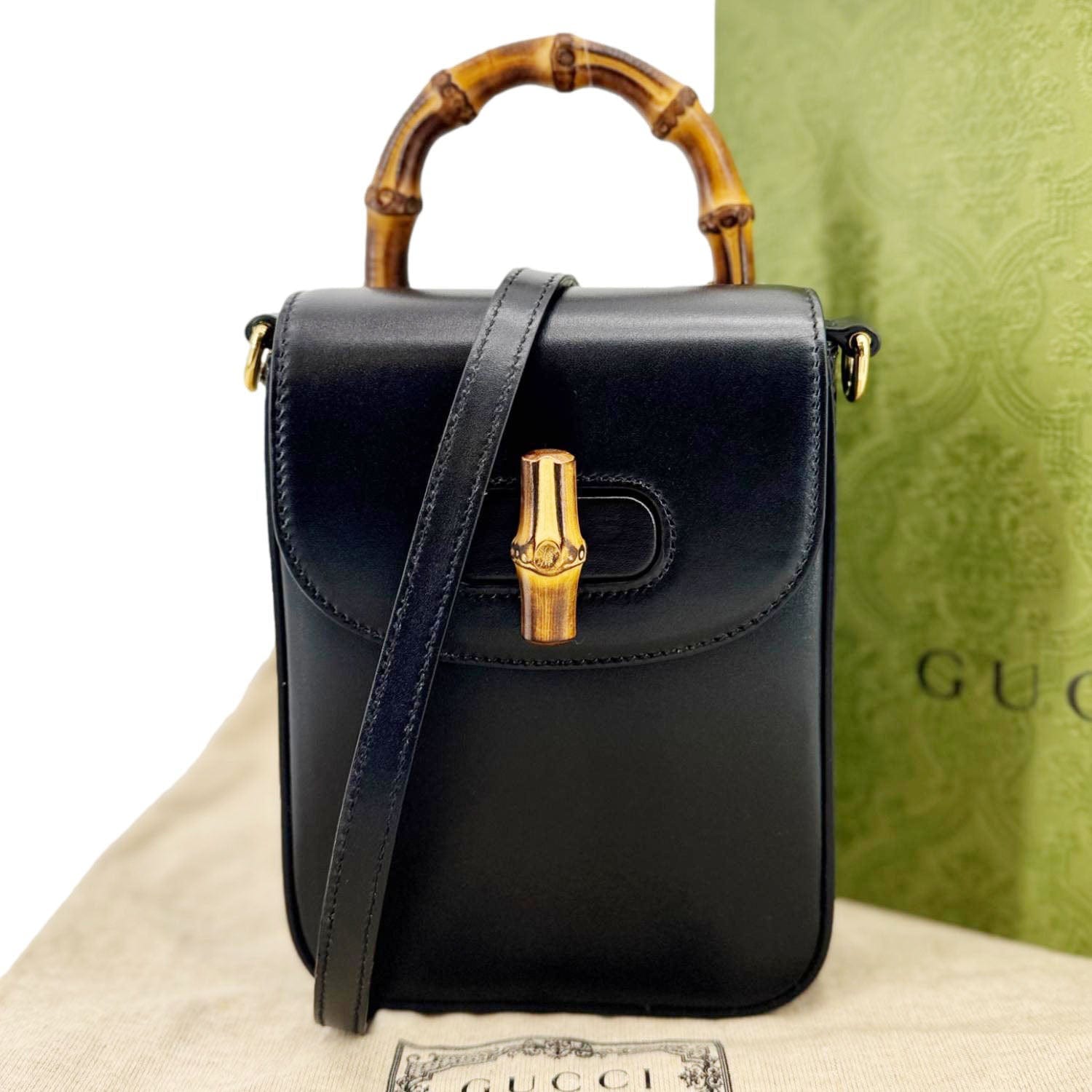 GUCCI Bamboo 3Way Calfskin Leather Shoulder Bag Black 702106