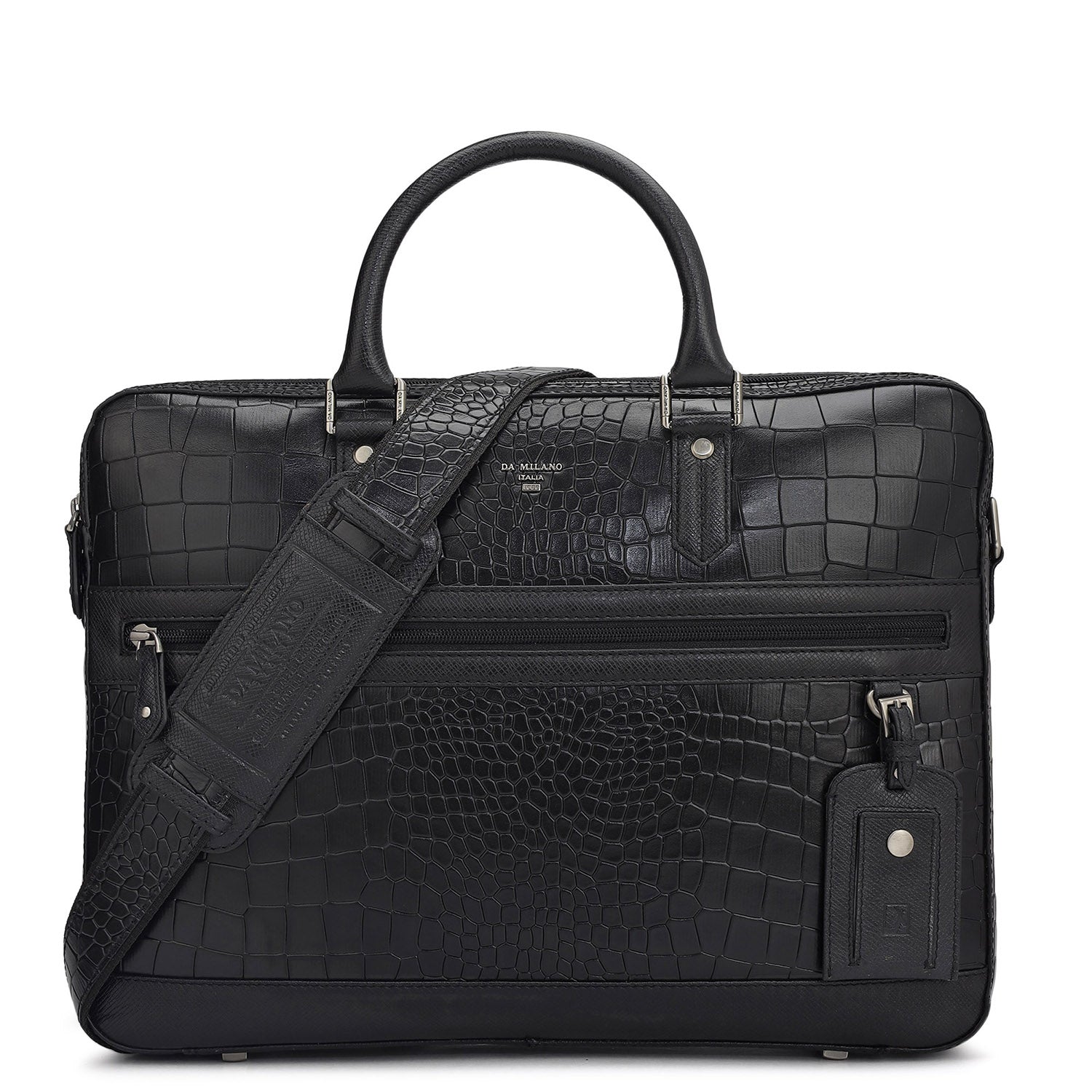 Croco Leather Laptop Bag - Black – Da Milano