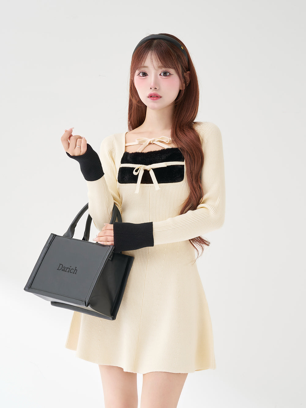 リボンファーフレアニットミニワンピース – Darich (ダーリッチ)