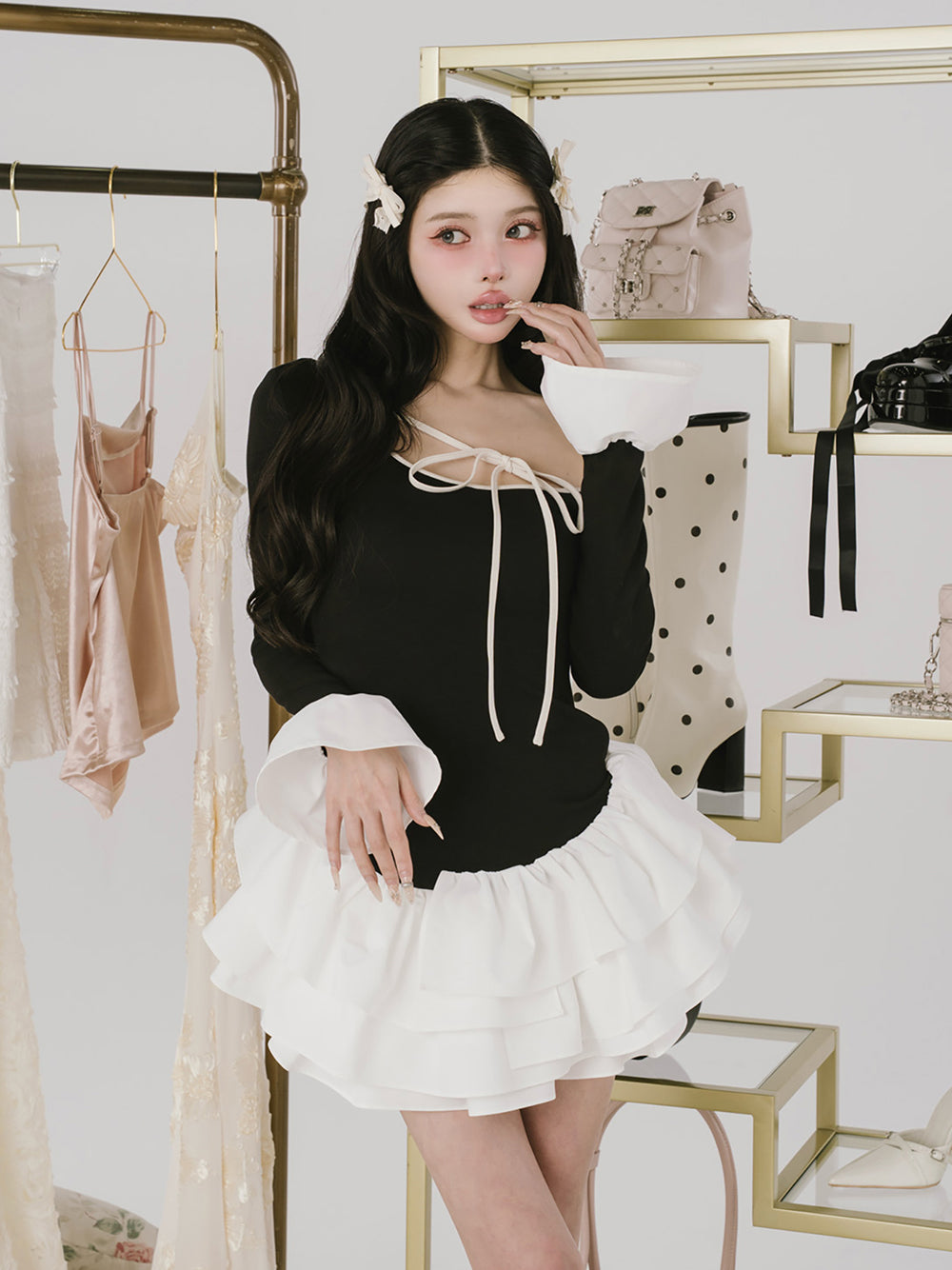 デザインネックリボンミニワンピース – Darich (ダーリッチ)