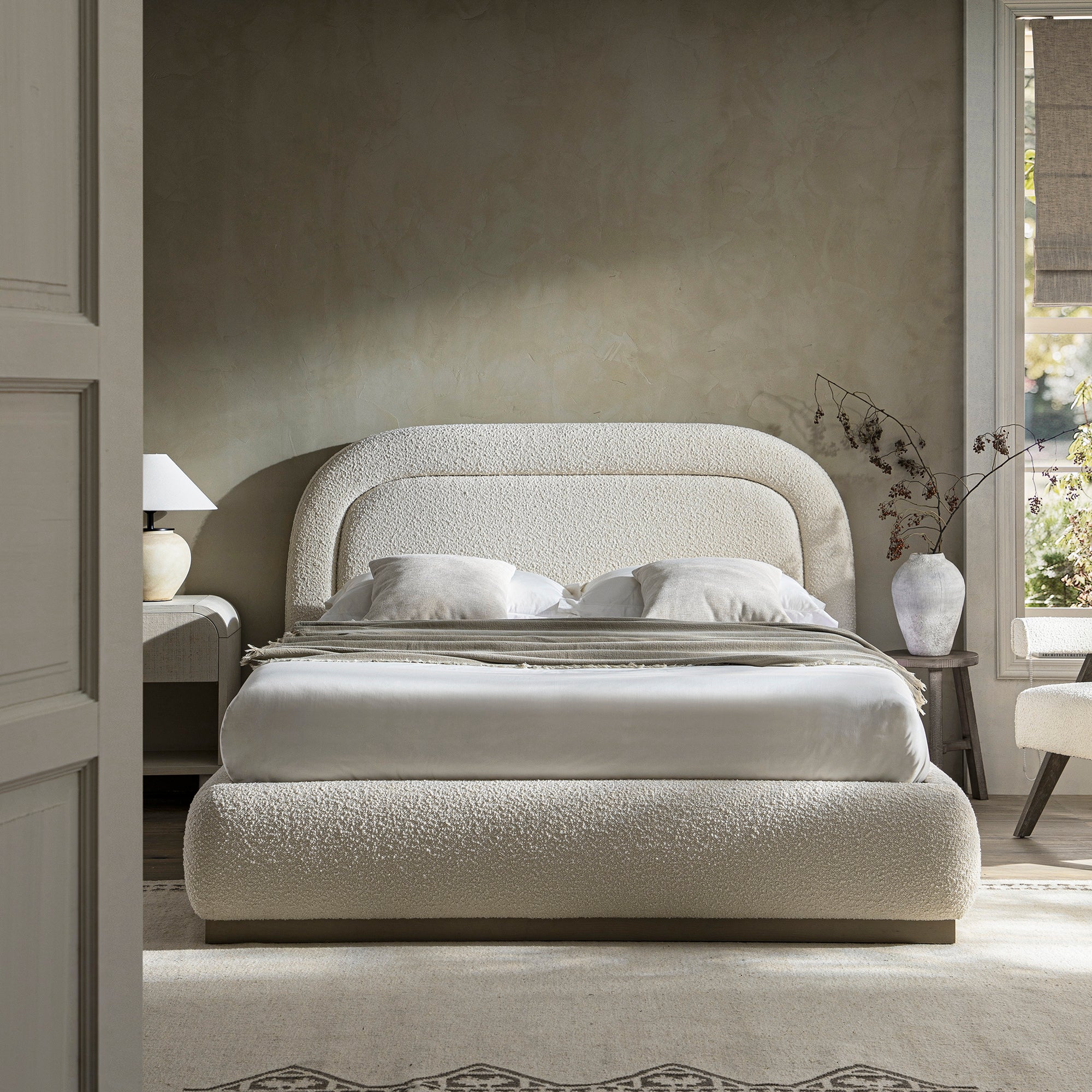 Luella Upholstered Wooden Plinth Base Storage Bed, Ecru Boucle | daals