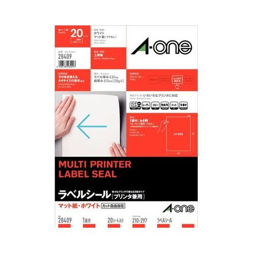 プリンタ兼用ラベル 1面 20シート入 28409 エーワン OA機ラベル用紙