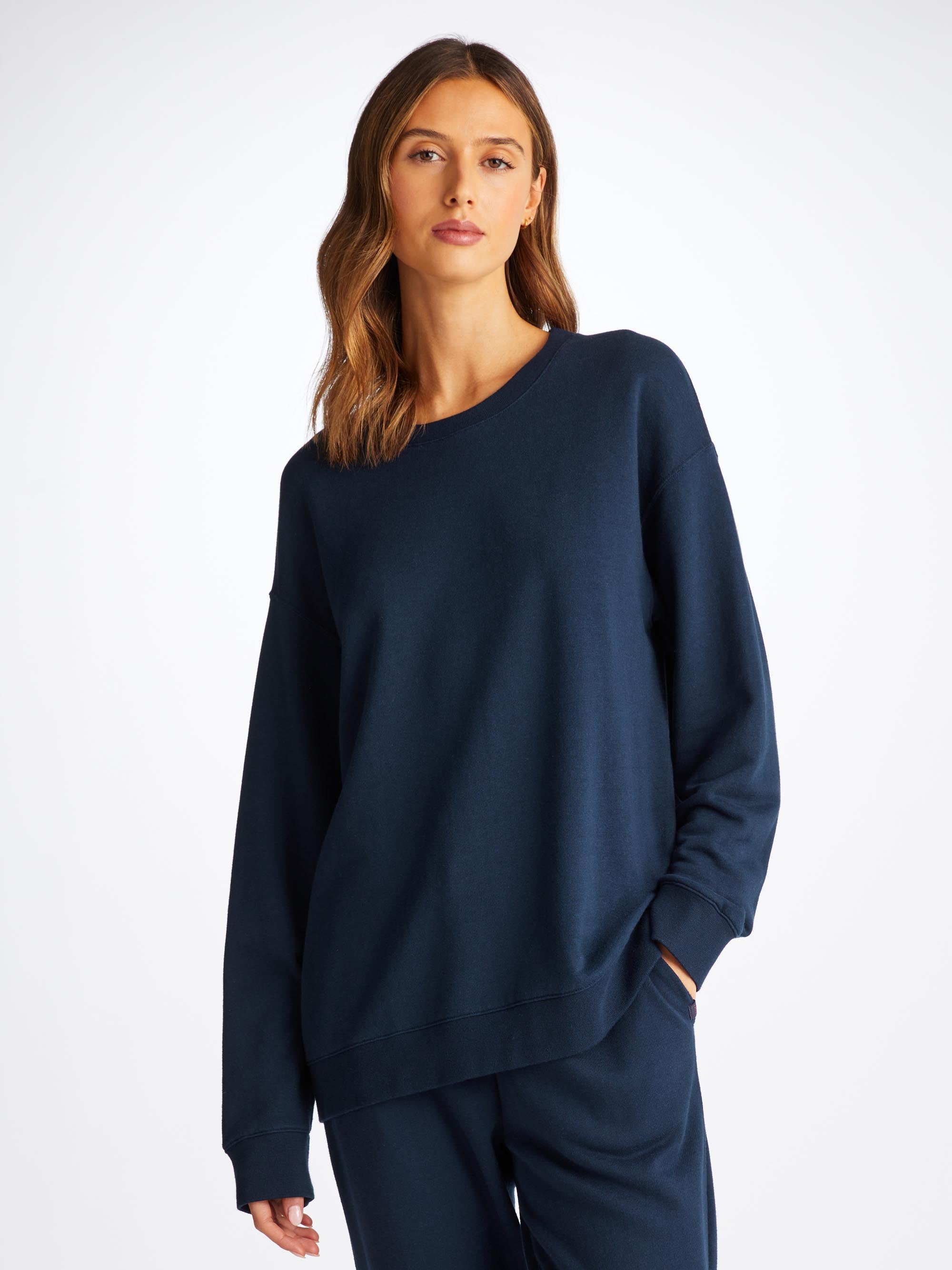 Quinn Cotton Modal Stretch Navy Women's Sweatshirt | Derek Rose