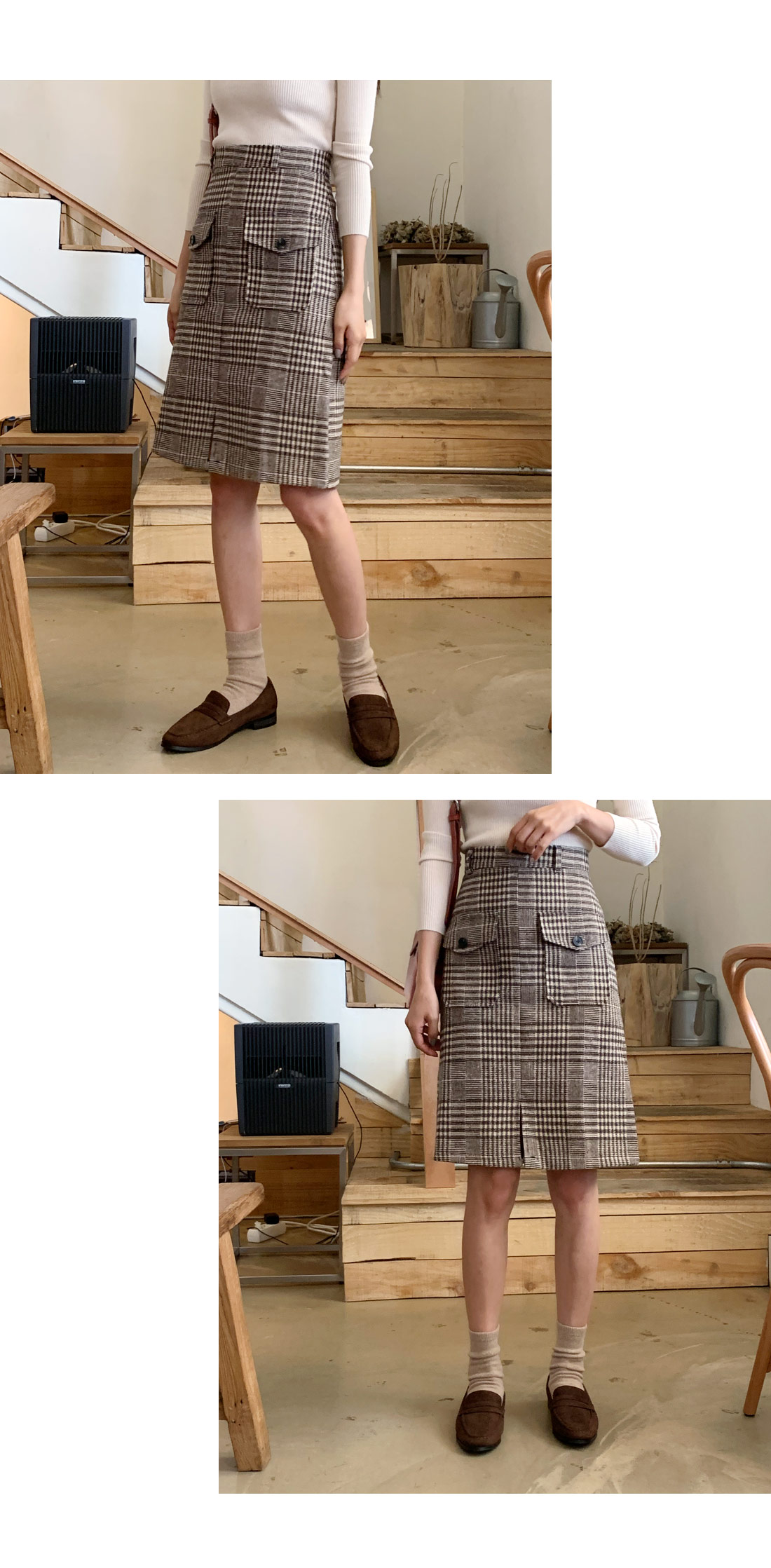 タートルネックニット&チェックスカートSET・全2色 | レディース