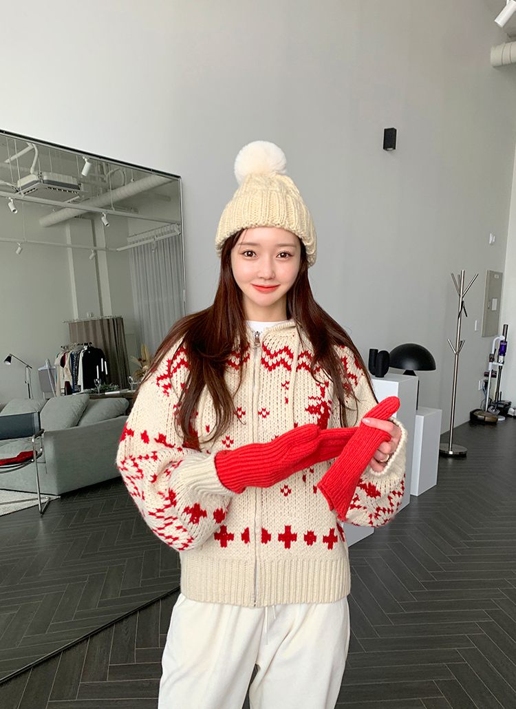 ノルディック柄ジップニットカーディガン | レディースファッション