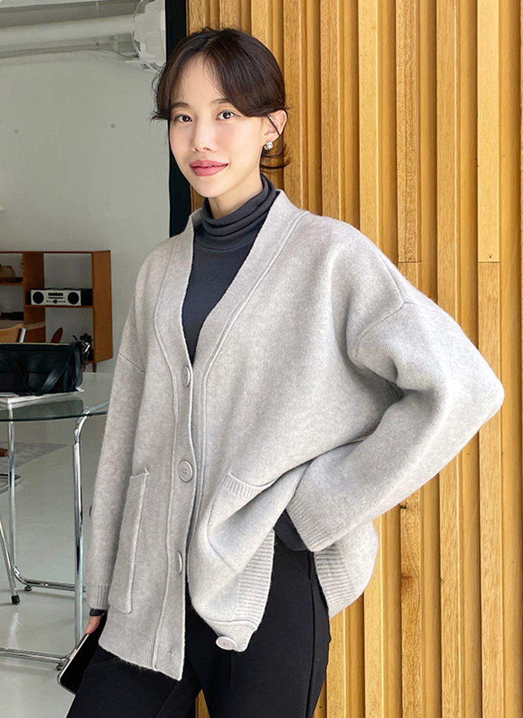 オーバーフィットライトグレーカーディガン | レディースファッション
