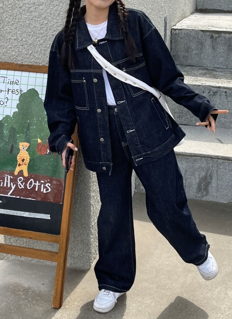 ホワイトステッチデニムジャケット&パンツSET | レディース