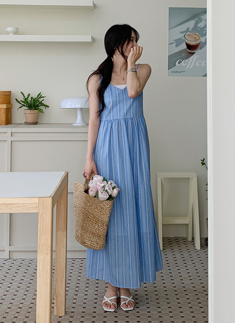 Vネックストライプキャミワンピース | レディースファッション通販