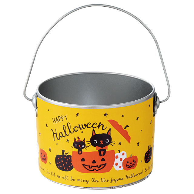 黒猫ハロウィンブリキバケツ-S(直径110×H80): トレイ・かご・バケツ