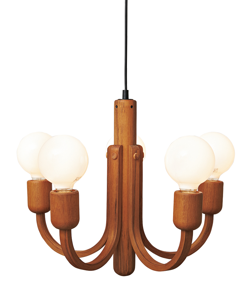 じゅん）独70年代DOMUS チーク無垢材 ヴィンテージ・5灯シャンデリア