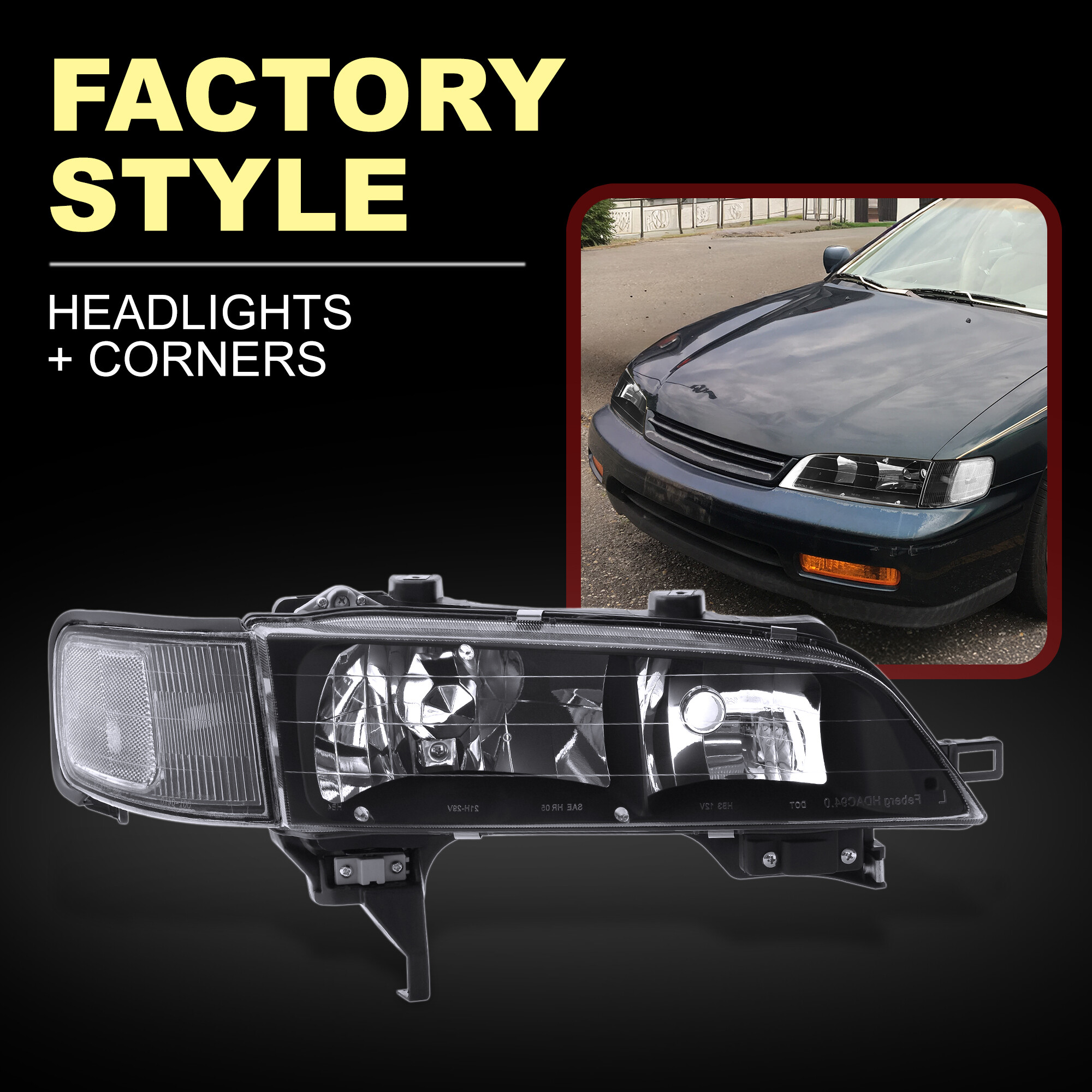 1994-1997 Honda Accord CD5 Black Housing Headlight Assembly +