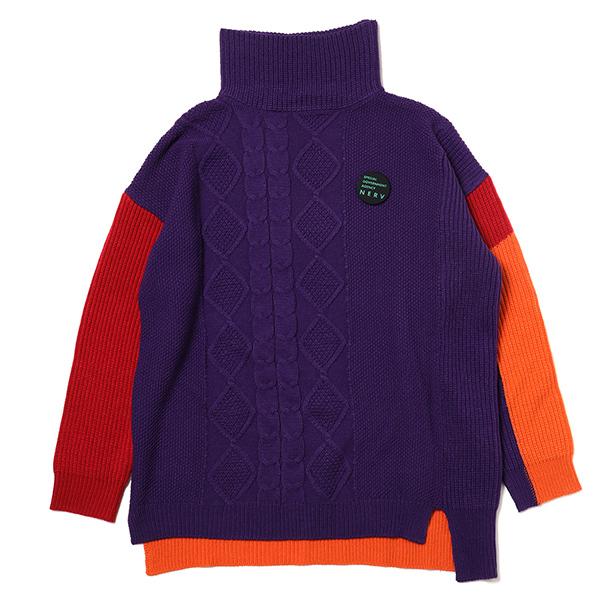 RADIO EVA 746 EVANGELION Panel Turtleneck Knit/ORANGE×RED×PURPLE