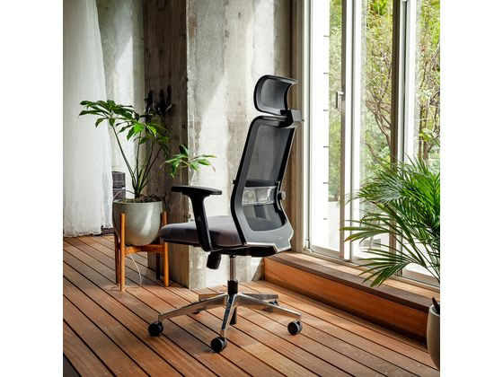 コクヨ エントリー2 チェアー 背ブラック・座ブルー アルミ脚 肘付