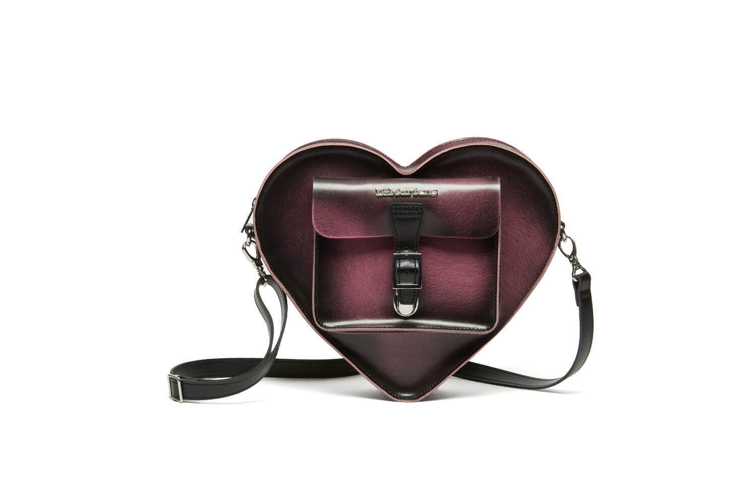 ドクターマーチン「ハート バッグ」ダークなピンクグラデレザー、厚底