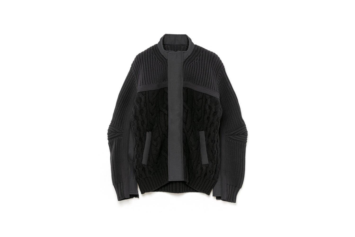 sacaiの24年クリスマスウェア、切り替えニットブルゾンやライン入り