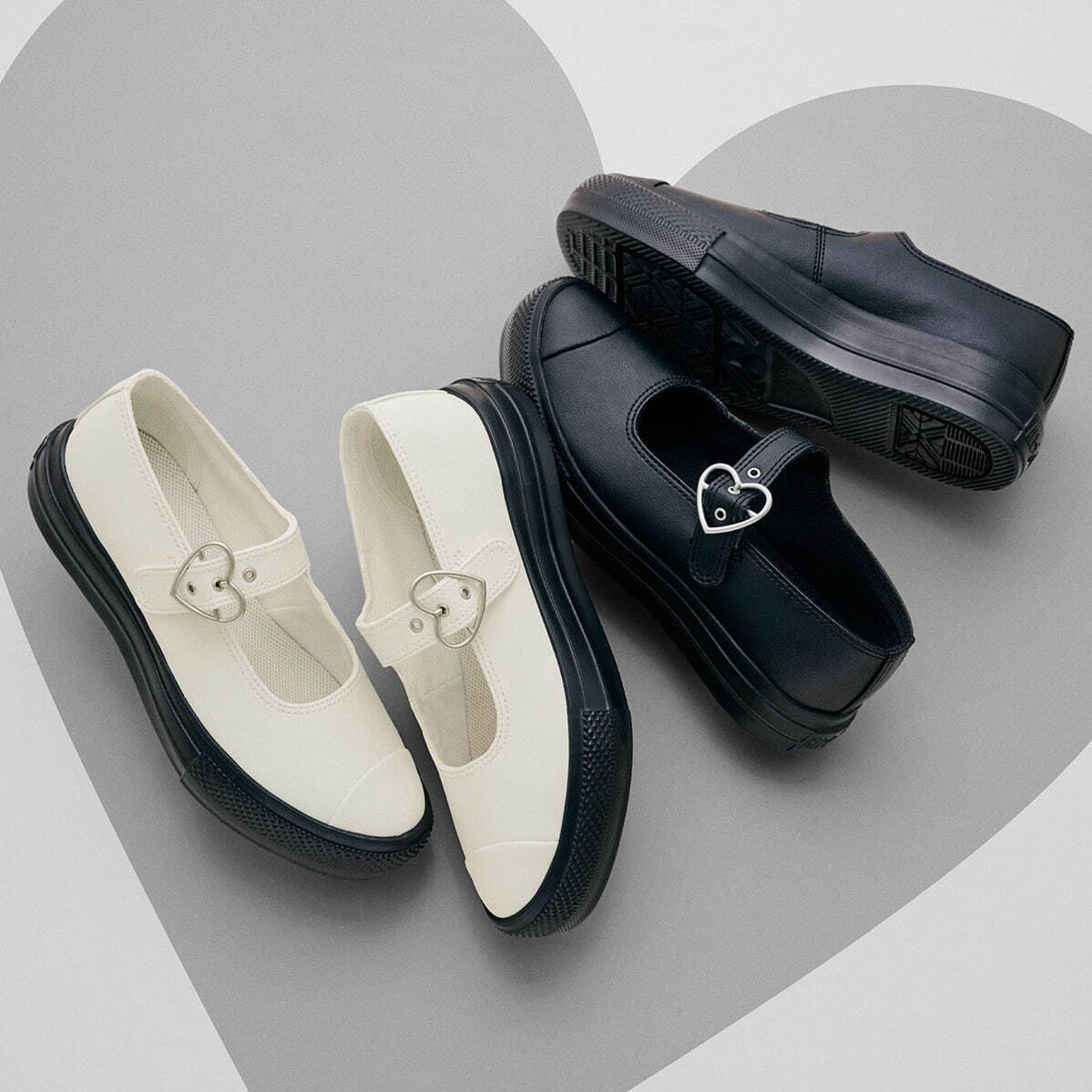 コンバース25年春夏ウィメンズシューズ、“ハート型バックル付き”厚底