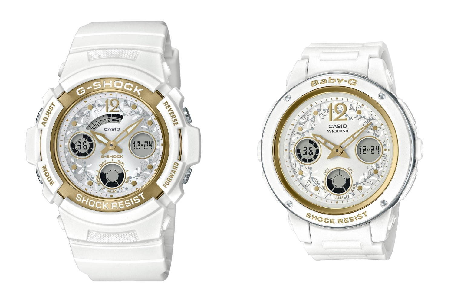 G-SHOCKとBABY-Gのクリスマス限定ペアウオッチ、“天使と悪魔”を配した