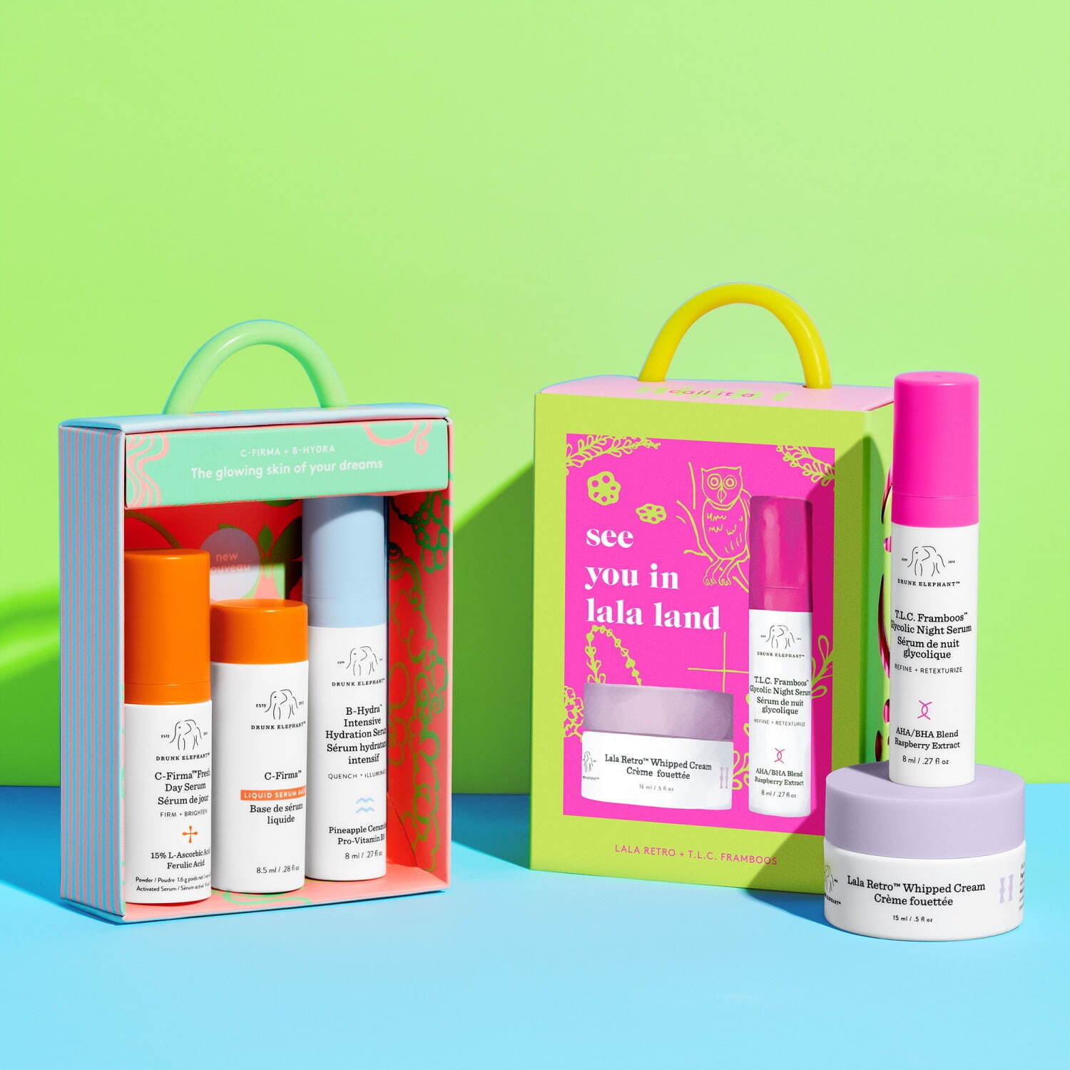 ドランク エレファント23年春コスメ、朝＆夜用ミニスキンケアキットで