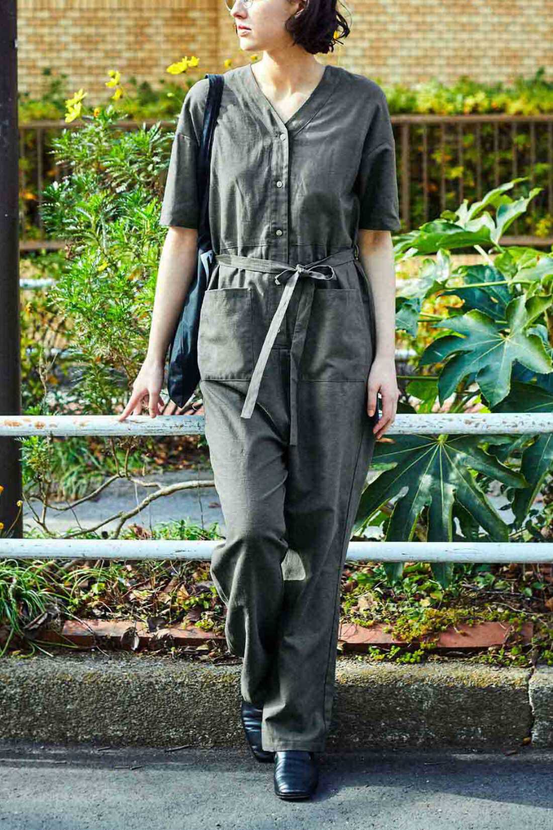 THREE FIFTY STANDARD ノーカラージャンプスーツ〈グレー〉｜Real