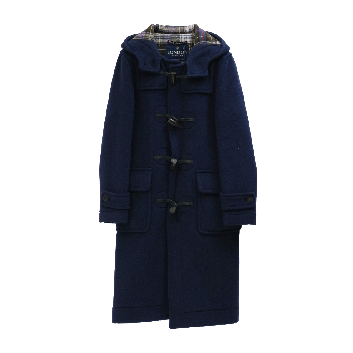 英国製ロングダッフルコート A09 Mid Navy ネイビー×チェック【LONDON