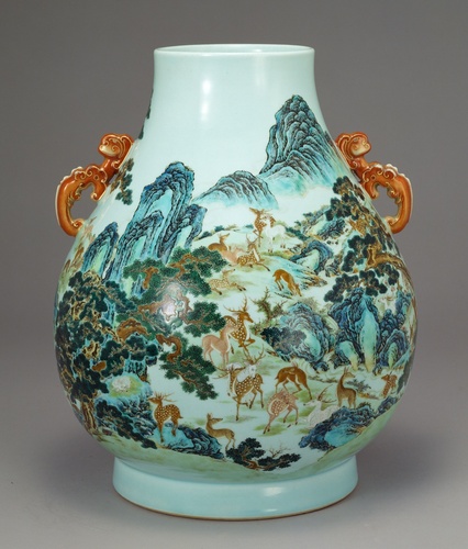 粉彩百鹿図双耳壺 | 景徳鎮窯 | 収蔵品詳細 | 作品を知る | 東京富士