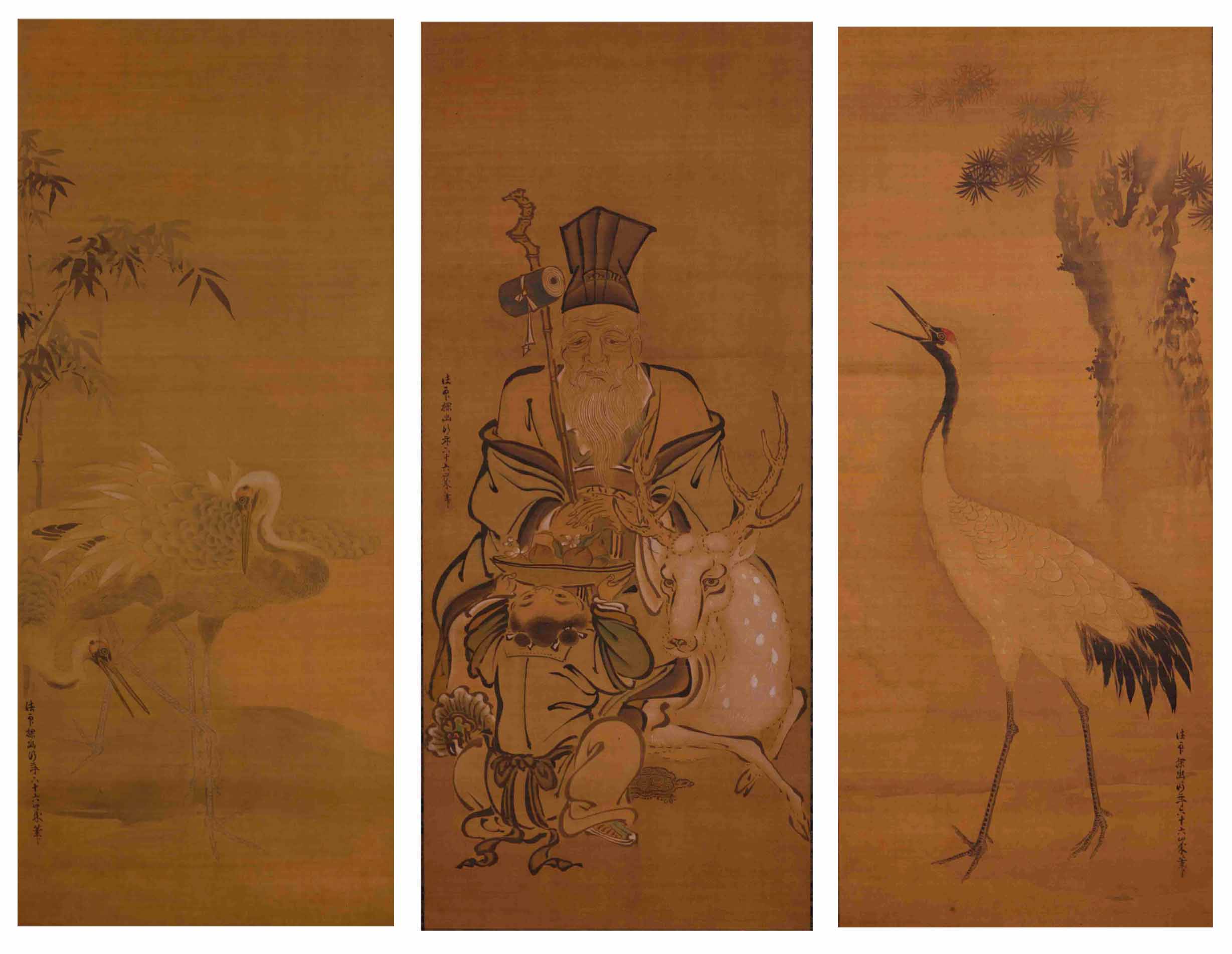 寿老人・松鶴・竹鶴図 | 福岡市美術館