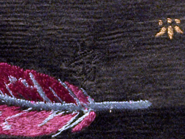 大正アンティーク 黒繻子に手刺繍の鷹柄 名古屋帯