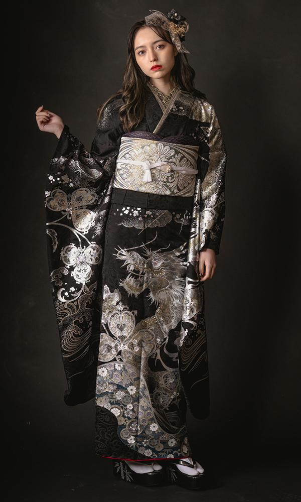 黒地に銀彩の龍の舞｜クール&ビューティ｜【菊京屋】振袖レンタル 神戸