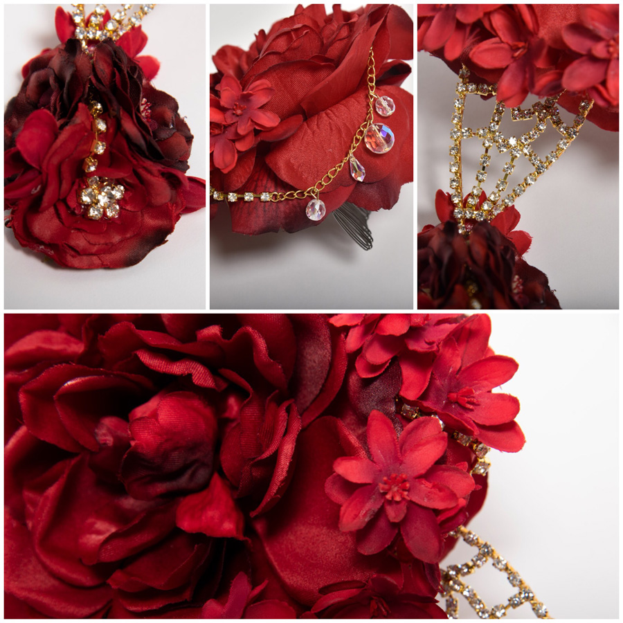 派手エレガントヘッドドレス髪飾り通販(キラキラパーツ付き) 赤｜成