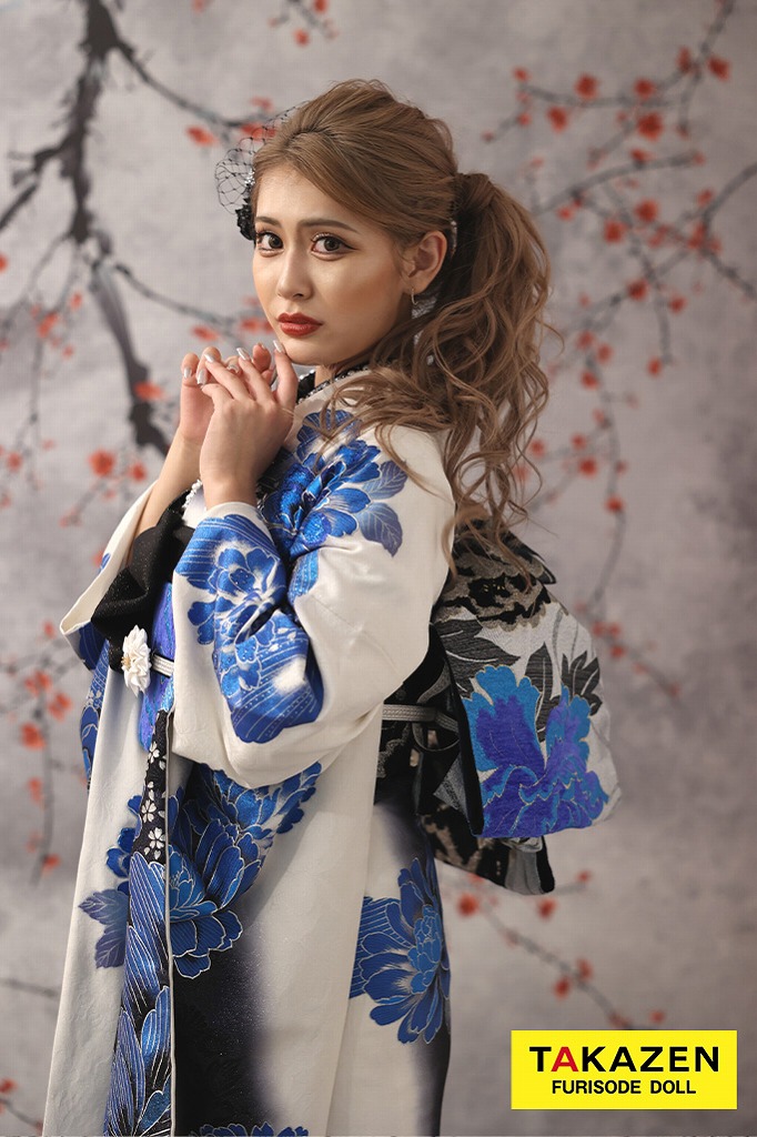 大人モード ブルー(青)/白 ボタン柄 人気 キラキラ ギャル 派手 目立つ